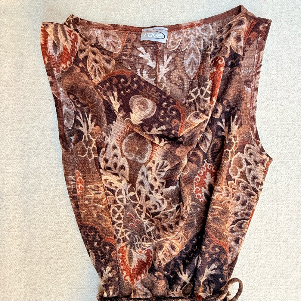 Y2K Rave Brown Cream Tan Midi Drape Cowl Neck Dress Grunge S - Picture 5 of 7